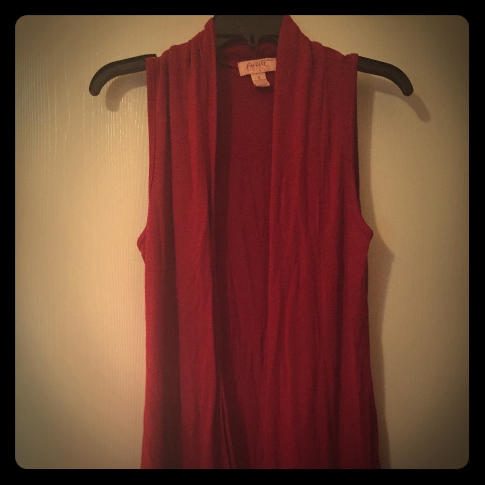 Red sleeveless cardigan